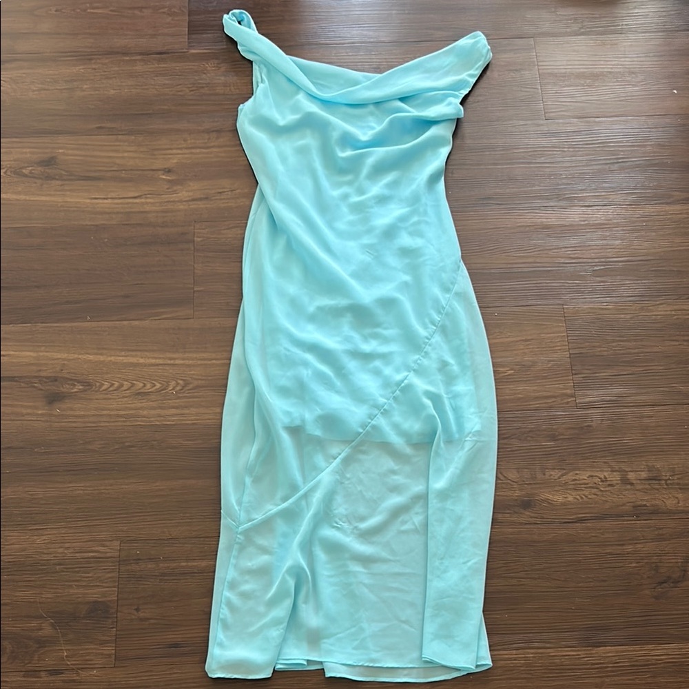 Abercrombie & Fitch Blue Off the Shoulder Midi Dress